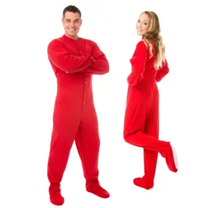 Red Micro-Polar Fleece Adult Onesie Footed Pajamas for Him, Her, or Couples 