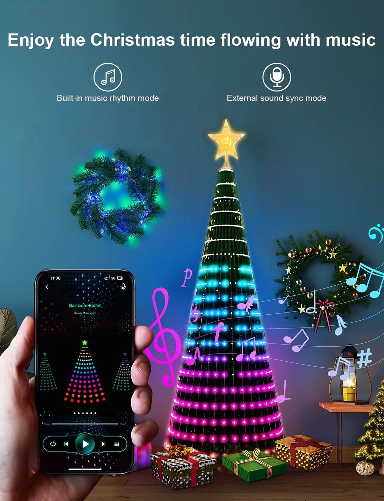 6.9FT Christmas Tree Lights 400LEDs Bluetooth App Control RGB Music Sync Multi-Color Flashing Holiday Decor Christmas Lighting 6.9FT Christmas Tree Lights 400LEDs Bluetooth App Control RGB Music Sync Multi-Color Flashing Holiday Decor Christmas Lighting