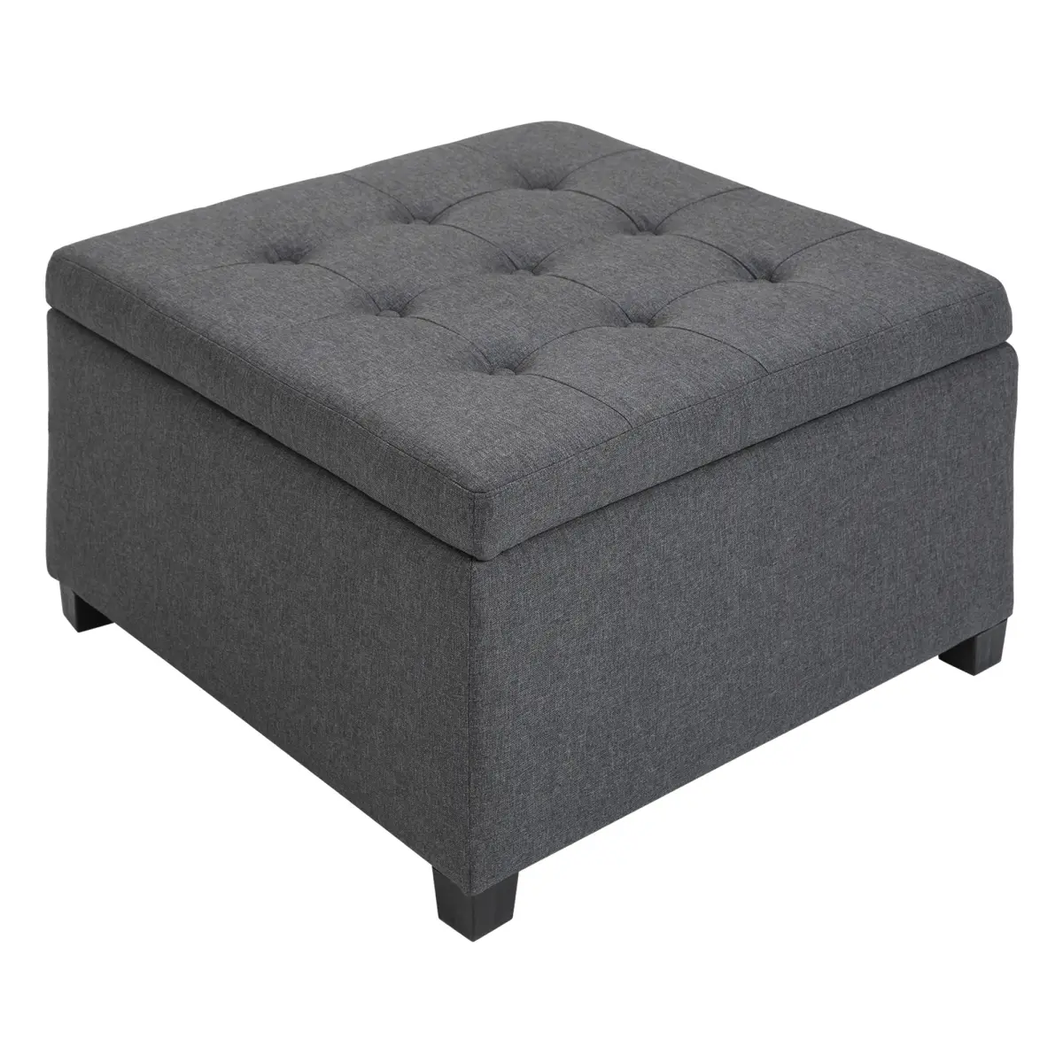 Vintage Button-Tufted Storage Ottoman - 27.5" W x 27.5" D x 17.25" H, 44lbs, Flip-Top Seat Lid with Metal Hinge, Stable Eucalyptus Wood Frame, Large Cabinet for Living Room, Under the Window