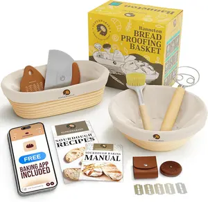Superbaking Sourdough Proofing Basket Gift Set, Round 9" & Oval 10" Banneton, Sourdough Starter Kit, Sourdough Banneton Basket, Banneton Bread Proofing Basket Set of 2, Sourdough Bread Baking Supplies