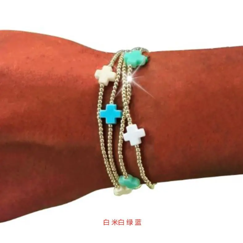 Rice white+white+blue+green cross 3mm go