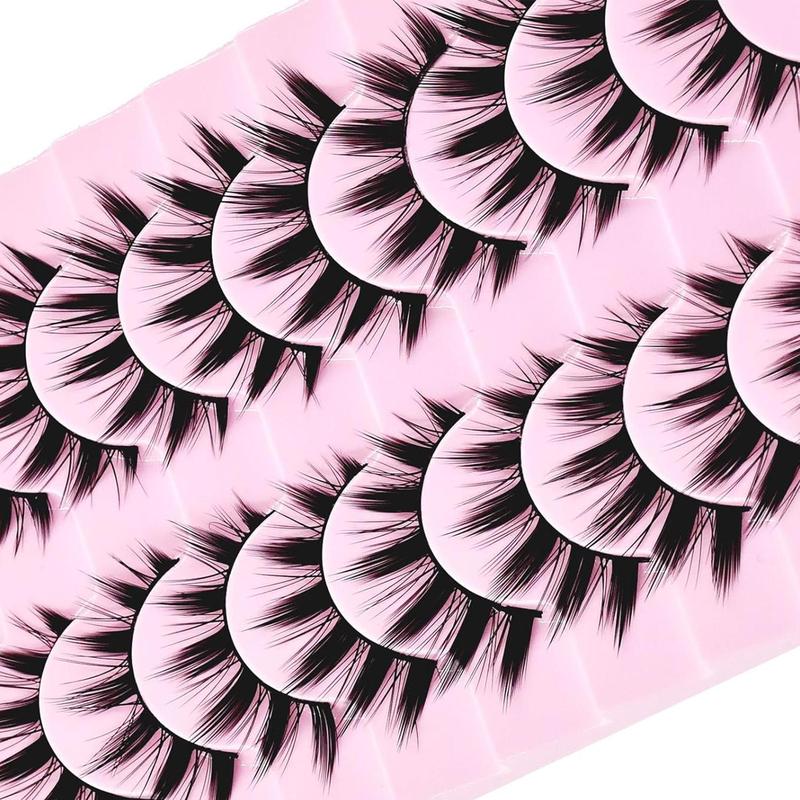 Manga Style Cat Eye Look Volumized False Eyelashes, 10 Pairs Spiky Cluster Lashes, Natural Curl Eye Makeup Strip Lashes, Eyelash Clusters for Women/ Girls Eyelash Extensions for Cosplay & Party, DIY Cluster Lashes