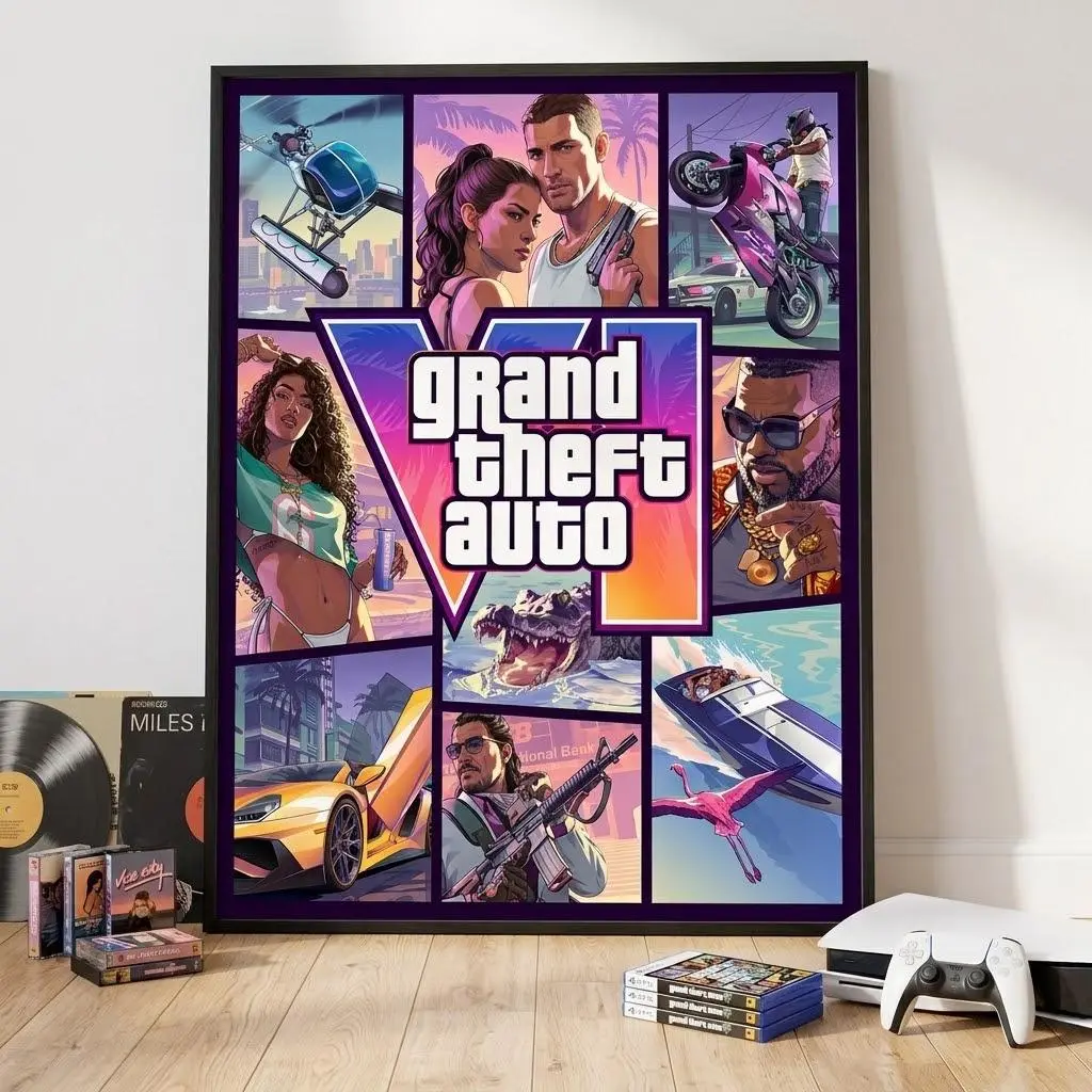 Grand Theft Auto VI Poster No Frame, GTA 6 Gaming Wall Art Print, Gamer Room Decor, Video Game Poster, Gift for GTA Fans