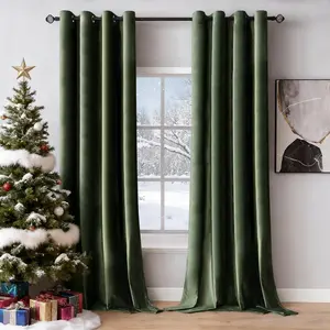 Velvet Curtains Olive Green Elegant Thermal Insulated Soundproof Room Darkening Curtains for Classical Living Room Bedroom Decor 52 x 84 Inch Set of 2