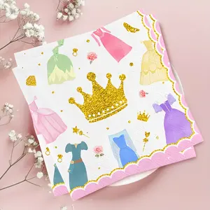 20 Pieces Crown Princess Table Napkins, Decorative Napkins, Suitable for Weddings, Birthdays, New Year, Valentine's Day, Spring Events and Other Occasions - Round Floral Pattern Party Banquet Napkins, Party Supplies