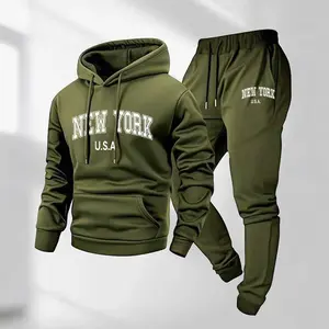 Men's New York Printed Hoodie and Drawstring Sweatpants Set, Menswear, Casual Athletic Long Sleeve Hooded Jacket & Trousers for Fall & Winter, Men's Clothing for Daily Wear, Sportswear Indoor Outdoor, Tracksuit, Athleisure Summer Clothes