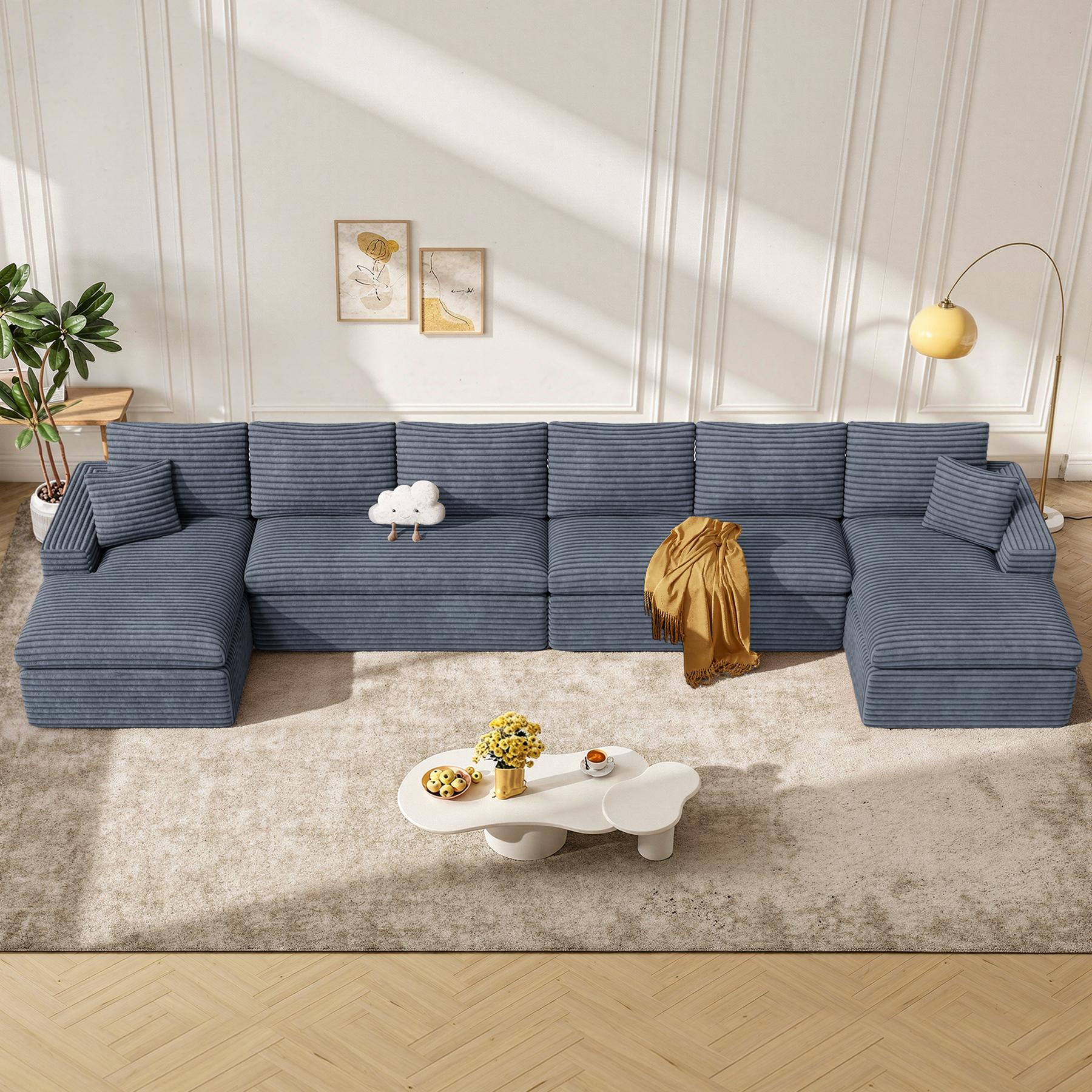 134" U Shaped Modular Sectional Sofa, Oversized Boneless Couches for Living Room,No Assembly Required Corduroy Cloud Couch with Chaise Lounge
