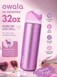 Owala So Eggstra  Owala So Eggstra 32oz Insulated Water Bottle with Straw Lid, Leak Proof Stainless Steel Tumbler, Glitter Pink Reusable Cup Keeps Drinks Cold 24H BPA Free
