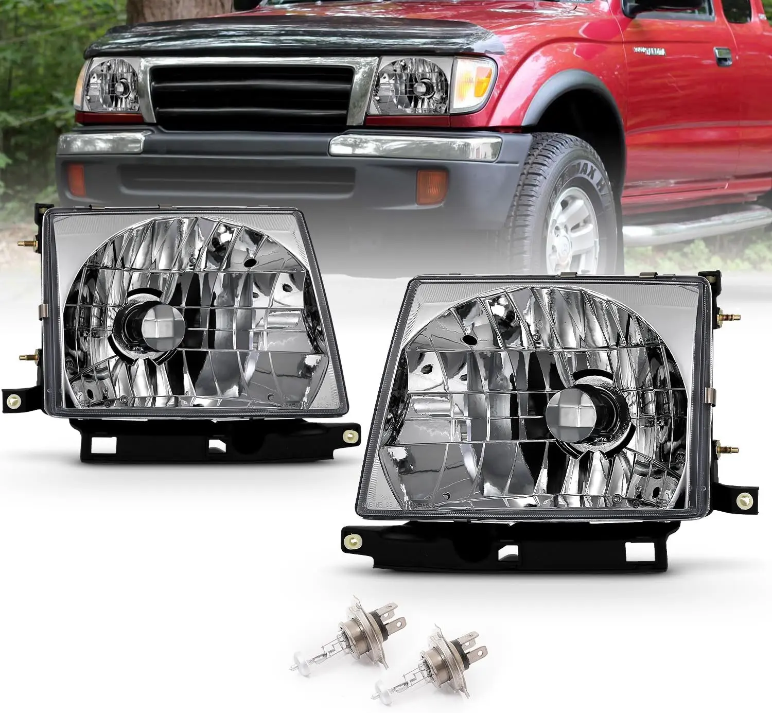 AmeriLite Replacement Headlights Chrome For 97-00 Toyota Tacoma - Passenger and Driver Side