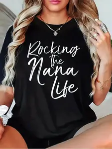 Women's "Rocking the Nana Life" Grandmother T-Shirt - Casual Fit Short Sleeve Round Neck Tee with Grandparent Apparel - Machine Washable Gift for Nana (Black, Grey, White, Dark Red) - Year-Round Wear for New Grandma Celebrations