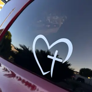 Heart With Cross Window Vinyl Decal Sticker