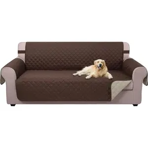 Reversible Sofa Cover Washable Couch Cover for Dogs Friendly with Elastic Straps Water Repellent Furniture Protector for 3 Cushion Couch (Sofa, Coffee/Beige)