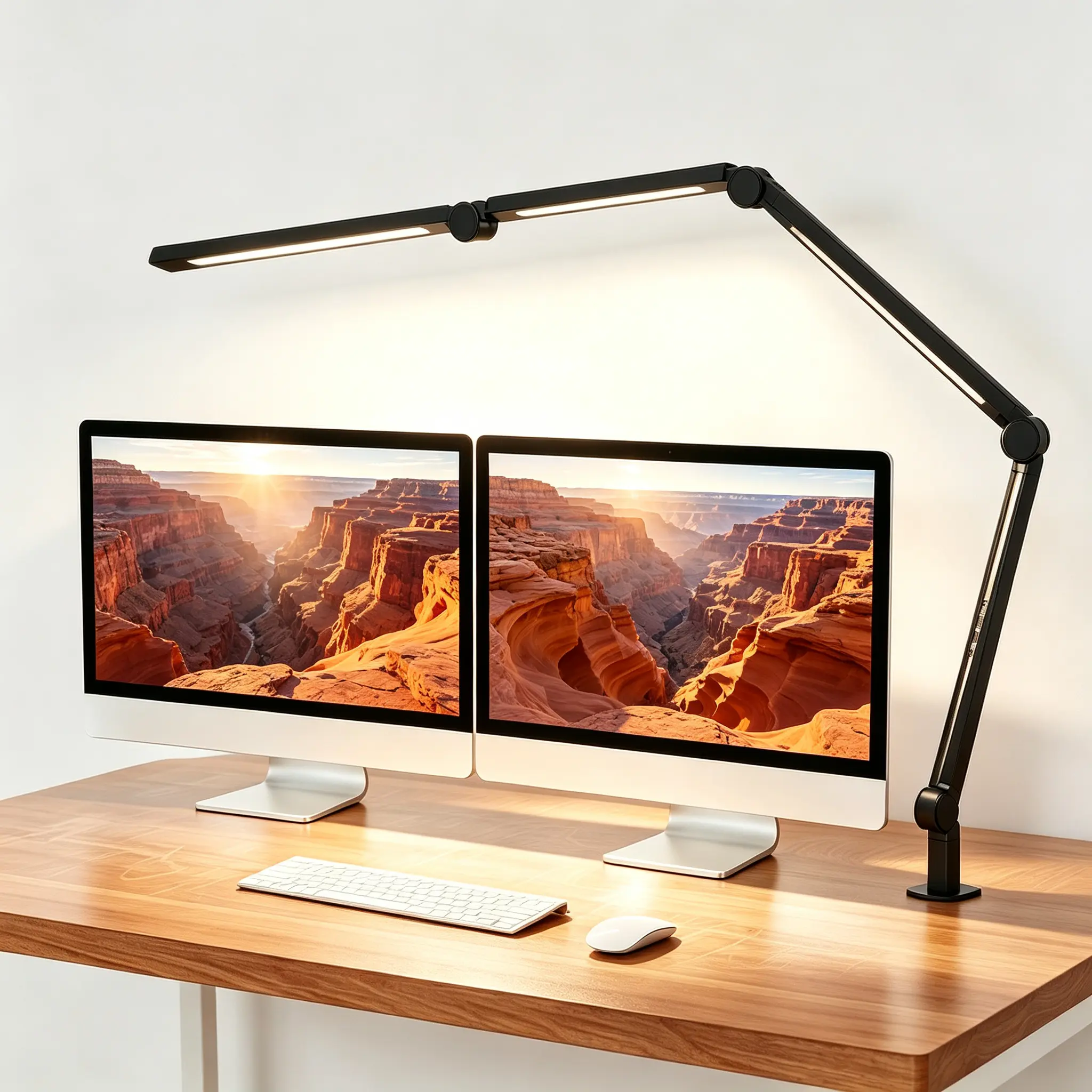LED Clip On Desk Lamp, Dual Head Architect Task Lamp, Flexible Swing Arm Desk Light, CRI95 Eye Caring Lamp, 4 Color Modes Dimmable Brightness, Multi Joint Adjustable Clamp Light for Dual Monitor Office Work Study Drawing