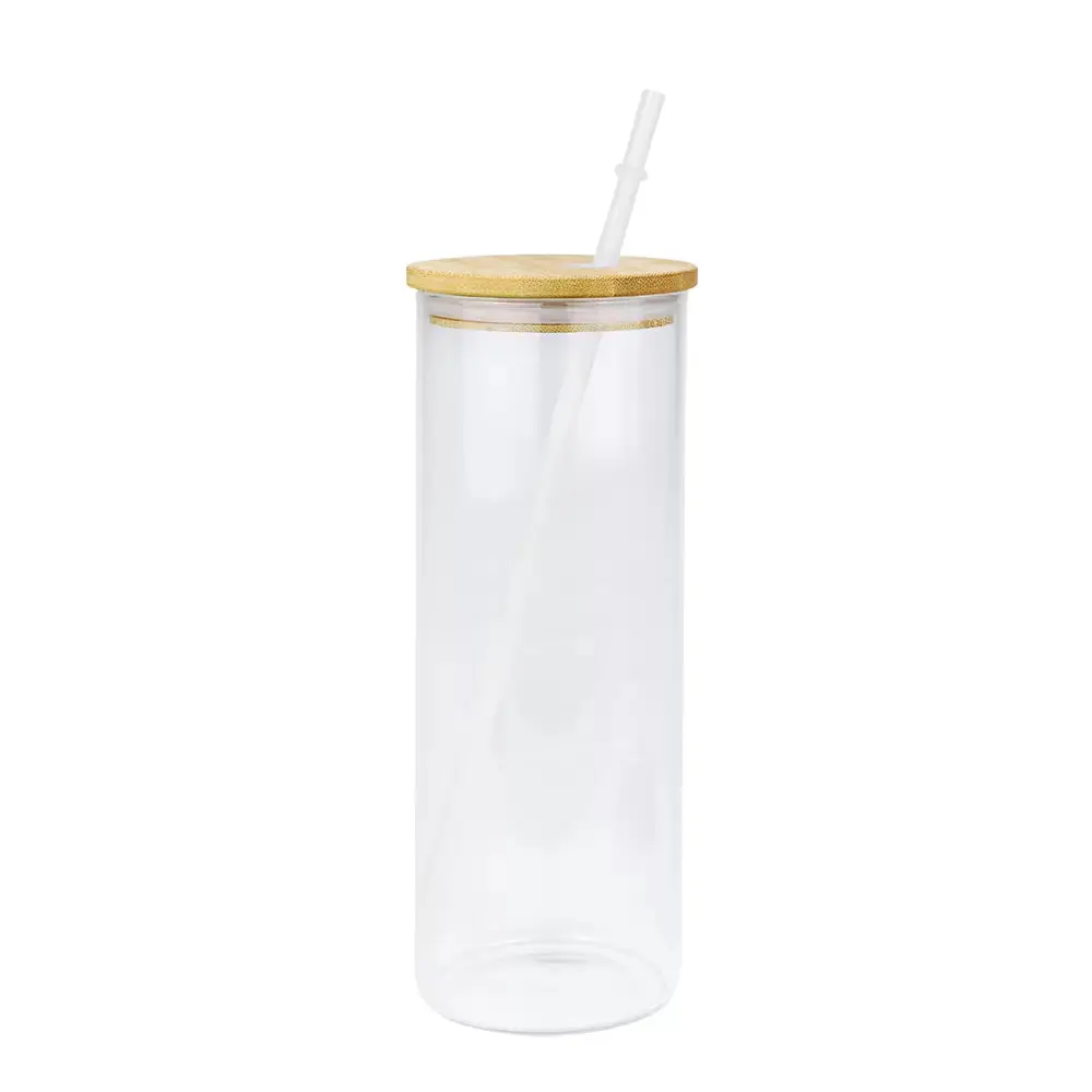 25oz Reusable Bamboo-Accent Sublimation Glass Water Bottle with Straw & Lid - BPA-Free, Hand Wash Safe, Heat Transfer Compatible Kitchenware for Daily Hydration, Personalize with Logo