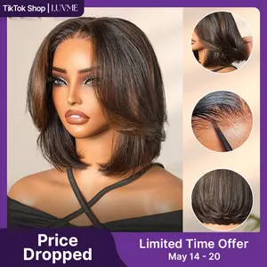 LUVME Blonde Highlight / Brown Highlight Short 180% Density Layered Bob Wig Glueless 5x5 Closure Pre-Cut Lace 100% Human Hair Wig Limited Time Offer TikTok Exclusive #luvmenewarrivals