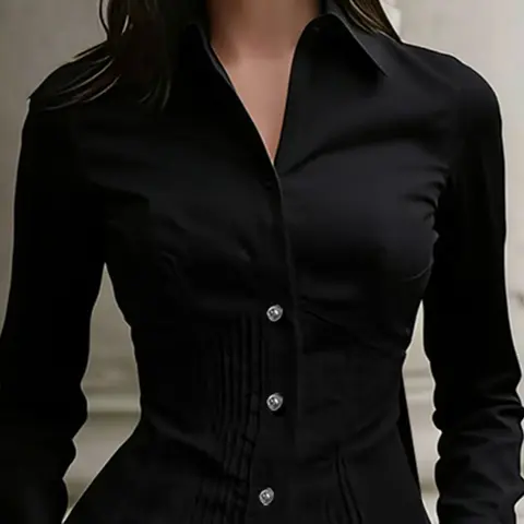 Women's Elegant Formal Fashion New Slim Fit Long Sleeve Collared Button Shirt Blouse Top, Solid Color, All Seasons, Versatile Everyday Office and Workwear Commute