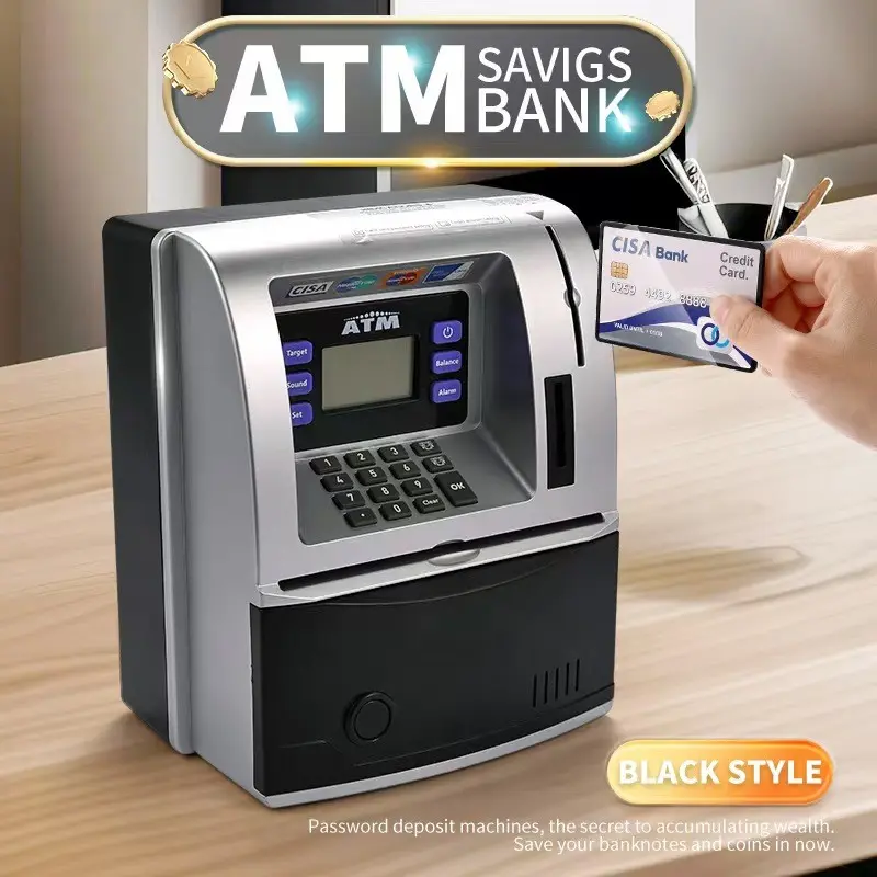 Savings Bank Atm Money Box Password Toy Gift, Coin Storage Jar, Automatic Cash Machine Card Lock Large Safe, Creative Password Box, Digital Lock Safe, Cash Box With Lock, Money Safe For Cash