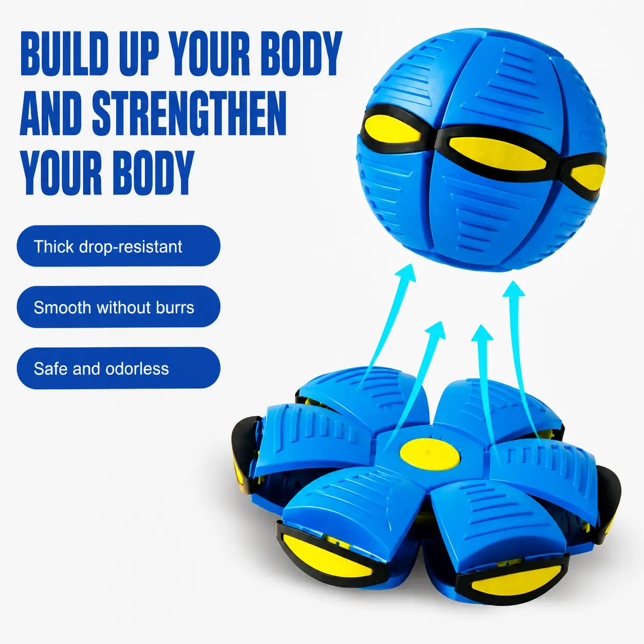Flying Magic UFO Deformation Ball Toy for Kids, Magic Ball with LED Light, Deformation Flying Saucer Ball, Fidget Flying Toy, Interactive Outdoor Beach Sport Game for Boy Girl, Birthday Gift, Blue