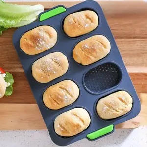 Silicone Baguette Baking Mold, Non-Stick Bread Muffin Pan, 8-Compartment Silicone Bakeware, Oven Safe, Easy Release, Kitchen Tool
