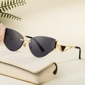 2025 New European and American Fashion Frameless Cat Eye Sunglasses for Women, High end Sensation Sunglasses for Women