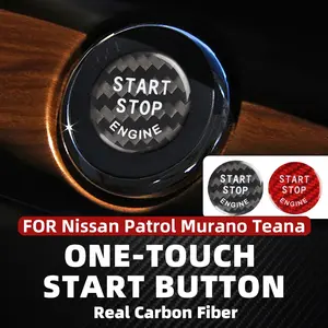For Nissan Patrol Murano Teana Car Interior Engine Start Stop Button Cover Real Carbon Fiber Auto Accessories Modifications Keyless One - touch Start Scratch Protection Black and Red 1-piece Pack