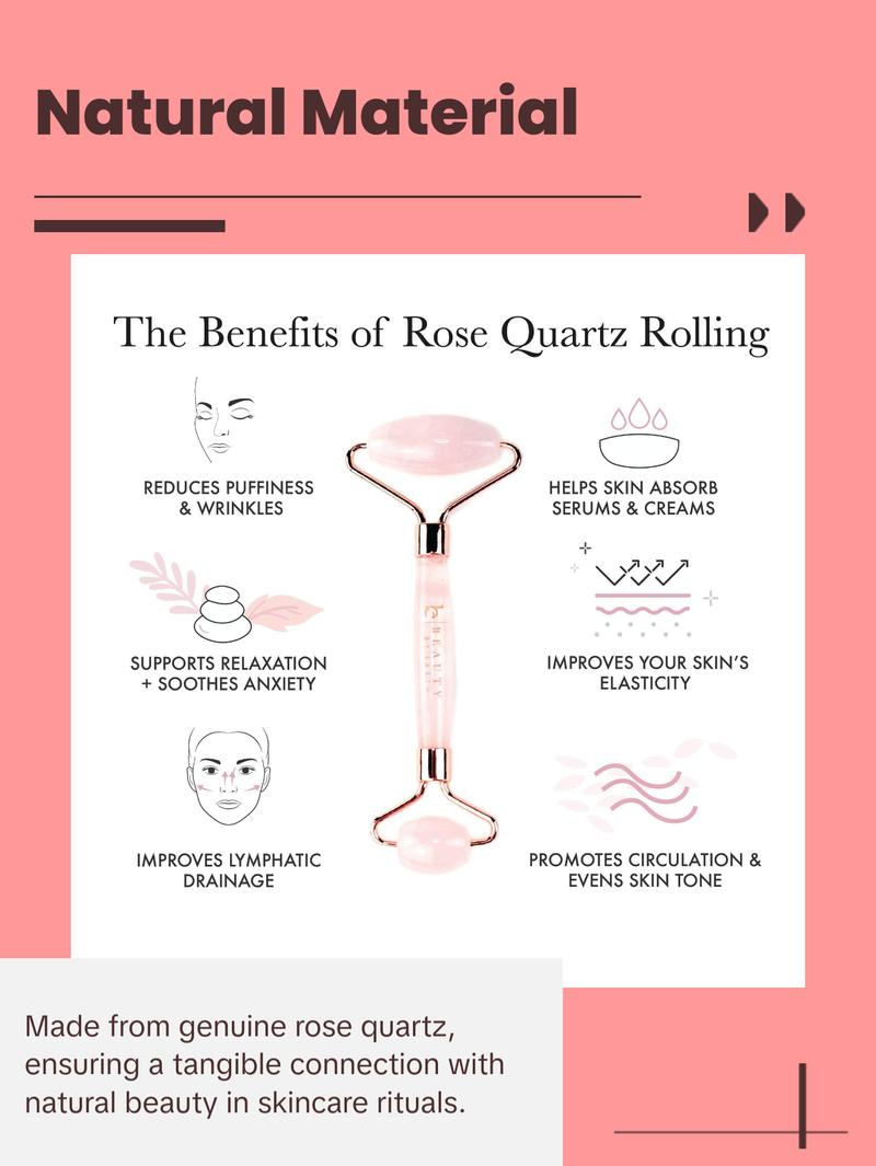 Rose Quartz Roller - Face Massager for Facial Relaxation and Skincare