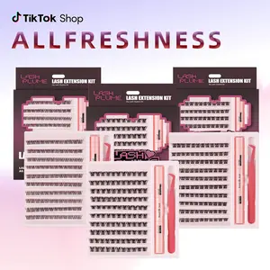 lashplume Lash Clusters Kit Wispy Natural 8-16mm DIY Lash Extension Kit with Waterproof Bond & Seal Tweezers for Individual Lashes