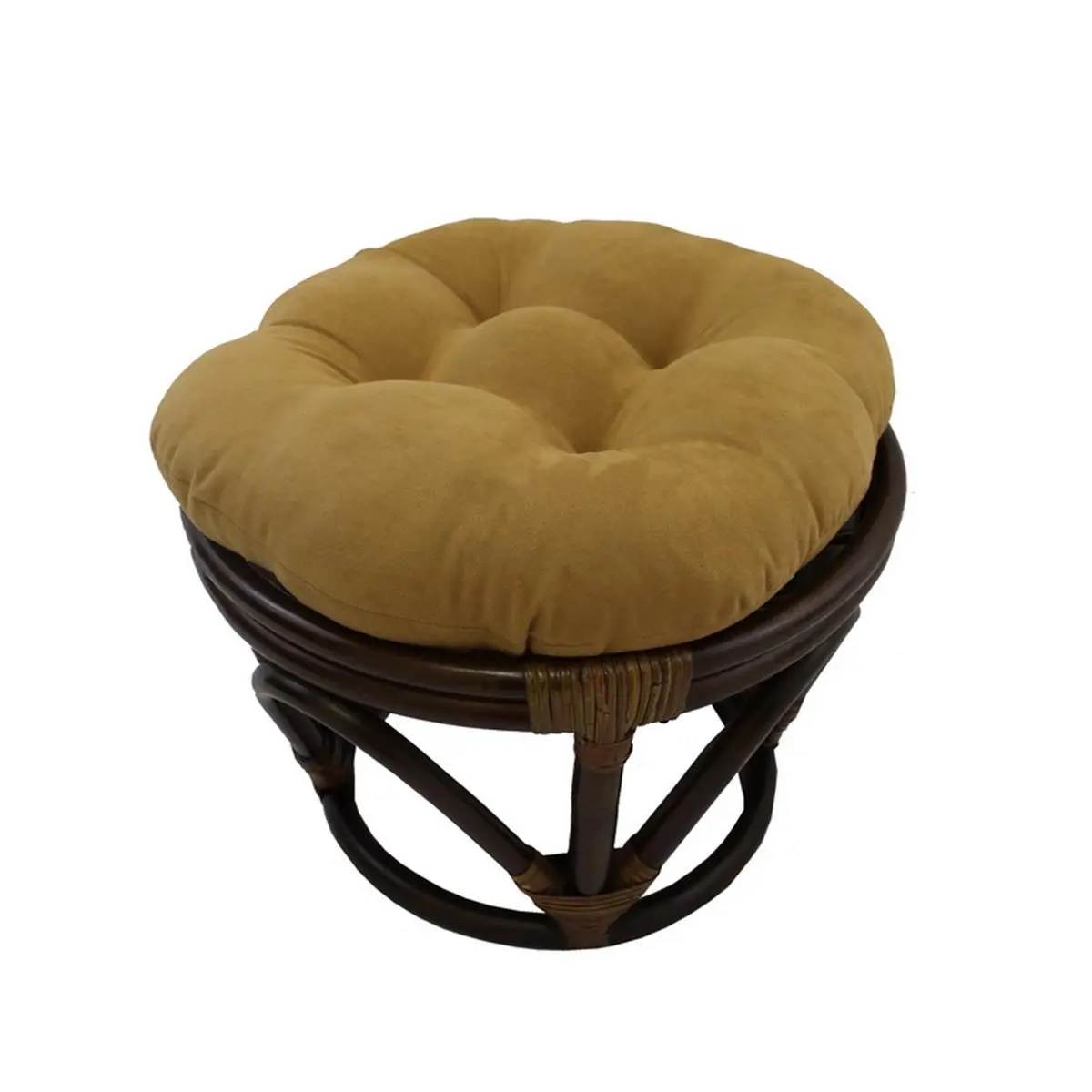 International Caravan Rattan Ottoman - Camel Tufted Micro Suede Cushion, Assembly Required, Outdoor Safe Ottoman, Toughened Safety Stool, Ideal for Sun Room, Pool Side, Tufted Cushion