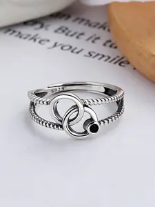 S925 Sterling Silver Double Layer Hollow Geometric Ring, Minimalist Ins Style Unisex Open Adjustable Stackable Ring for Women Men, Valentine Gift, Boho Chic Jewelry