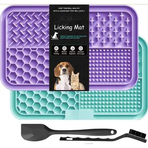 Licking Mat for Dogs & Cats 2 Pack, Slow Feeder Lick Pat for Large Dogs and Puppies,    Toys Feeding Mat for Butter Yogurt Peanut, Pets Bathing   Mat (9.9'' x 6'')