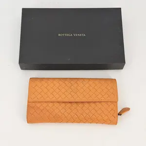 Pre-owned Bottega lambskin Mini Bags Veneta Intrecciato Weave Leather Continental Wallet