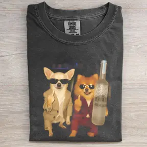 Chihuahua Pomeranian Gangster Vintage T-Shirt, Suit Sunglasses Vodka Graphic Tee, Retro Belvedere Party Streetwear Comfort, Funny Rebel Pets Party Shirt, Dog Lover Gift