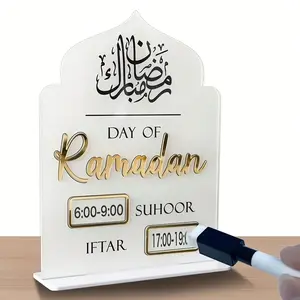 Acrylic Ramadan Countdown Calendar Stand, Desk Calendar with Erasable Pen, Festive Decoration for Eid, Perfect for Events and Parties