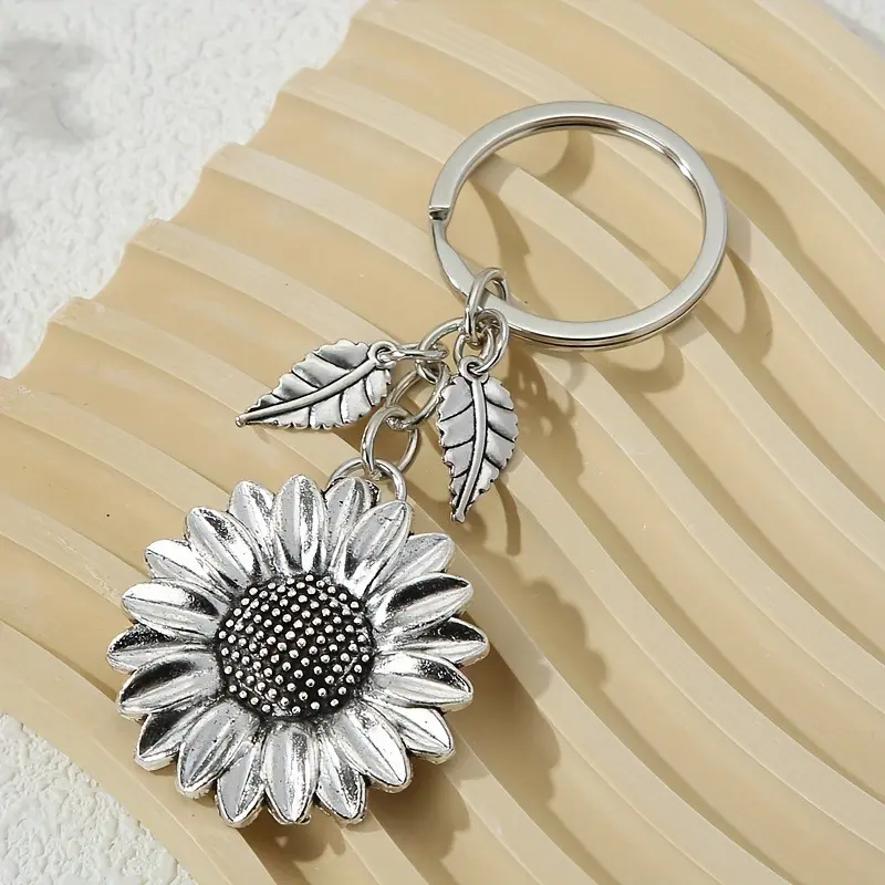 2pcs Sunflower Shaped Metal Keychain - Cute Key Ring for Purse, Bag, Backpack, Car, Earphone - Ideal Gift for Mom, Friends, and Family Members