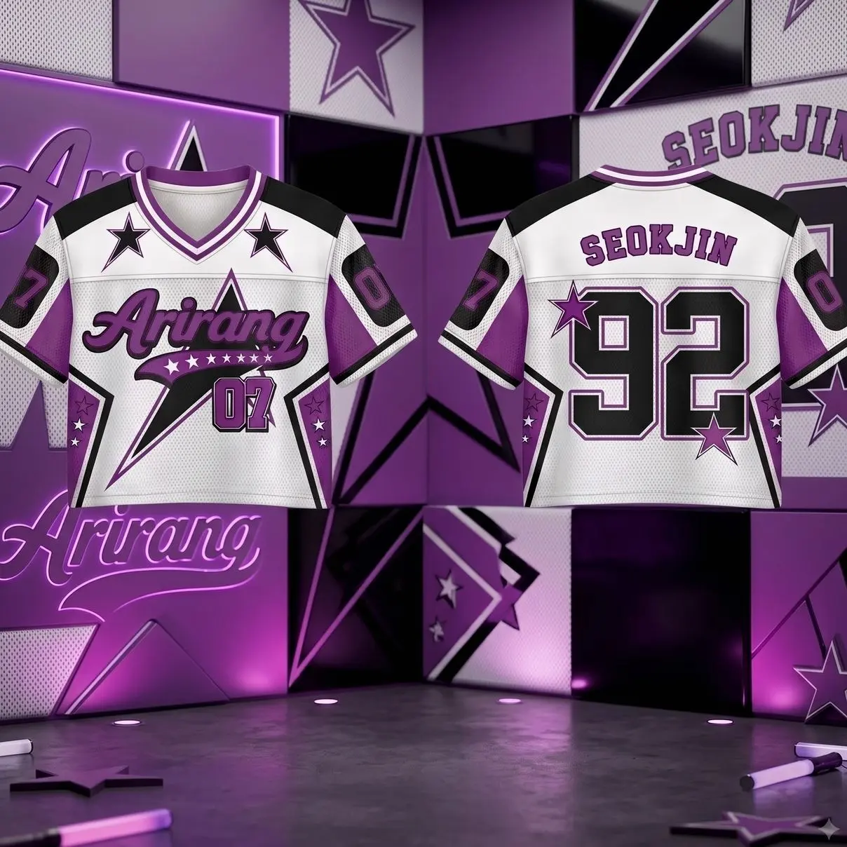 Arirang Concert 2026 Inspired Purple Mesh Football Crop Jersey V-Neck Graphic Top (Real Photos Included)