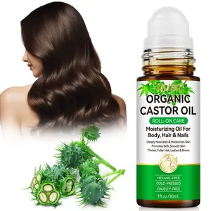 Organic Castor Oil Rollerball, Roll On Oil, Nourishing Oil, Moisturizing & Firming Skin Care Essential Oil, Multi-Purpose Massage Oil for Hair, Eyebrows, Skin & Nails