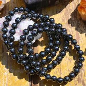 Natural Hematite 8mm Beads Healing Balance Meditation Stretchy Women Men Crystal 7'' Handmade Bracelet Gifts