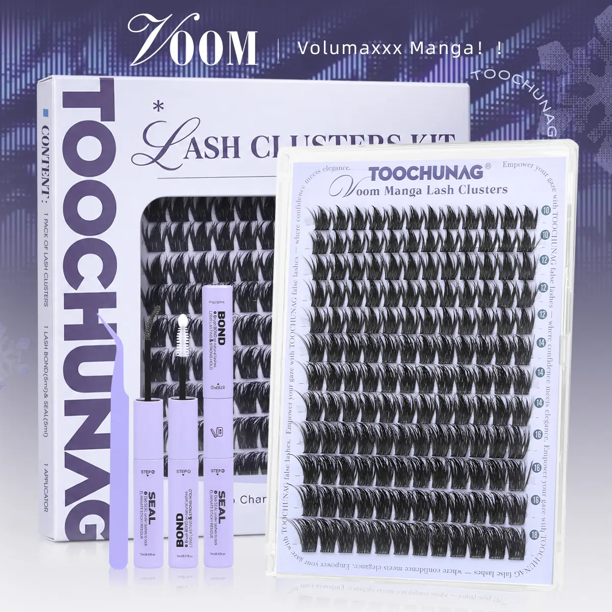 TOOCHUNAG VOOM Manga Lash Clusters with 3D Spikes, Fluffy Amine Eyelash Extensions 10-18mm D Curl, Spiky Eyelash Clusters with Shape-Retaining Memory Fibers, Soft Individual Lashes for DIY Beginners