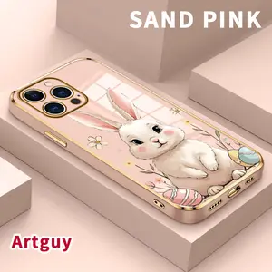 Luxury Electroplated TPU Phone Case for iPhone 17 Air 15 Pro Max 16 14 Plus 13 12 11 Bunny in Bloom Classic Straight Design Ultra Thin Soft Smartphone Cover