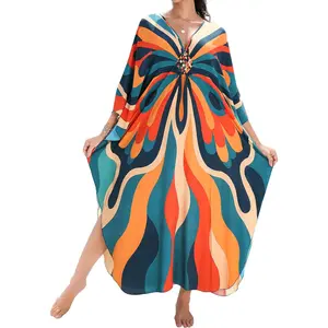 Yanziliu Kaftan Dress for Women,Plus Size Hawaiian Batwing Sleeve Beach Cover Up Summer Swimsuit Dresses