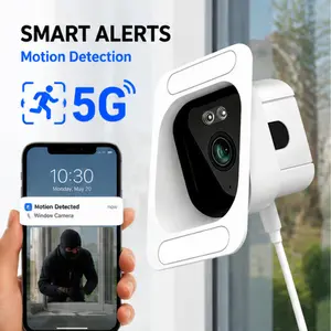 2K Window Security Camera for Driveway Monitoring, Dual Band WiFi CCTV Camera, Full Color Night Vision, Motion Detection, Two-Way Audio, 24/7 Recording