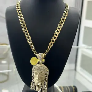 10k Gold Plated Cadenas de Corte Brillo 24" Collar con Medallón de Diadema y Pendientes para Regalo