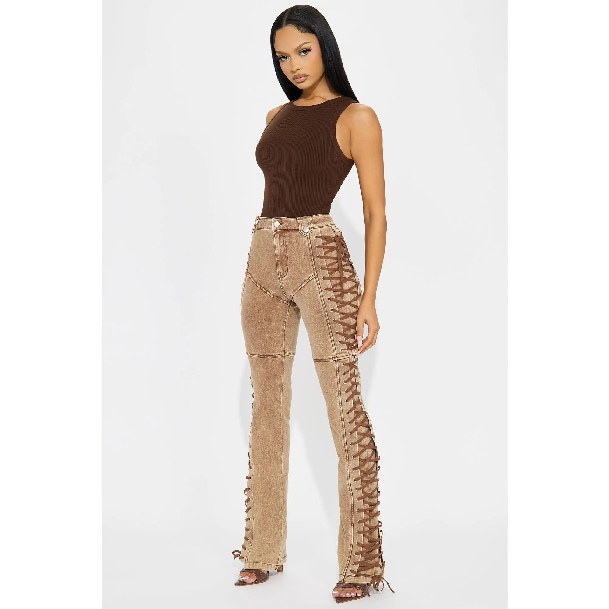 After Hours Lace Up Flare Pant - Khaki After Hours Lace Up Flare Pant - Khaki