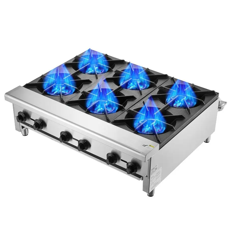 Fathersdaygift Heavy Duty 6-Burner Commercial Gas Countertop Stove - Dual-Fuel, Natural Gas Compatible, 168000 BTU Stainless Steel Hot Plate, Restaurant-Use Commercial Cooking Equipment, Heavy Duty Stove