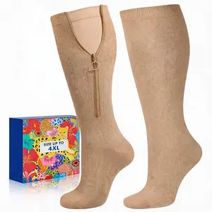 Lalapapa Extra Wide Calf Zipper Compression Socks for Women & Men – 20-30mmHg Graduated Support Tubesocks with Inner Lining, Easy On