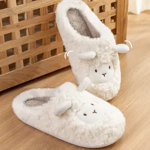 Women's Animal Fluffy Slippers Warm Comfortable Soft Lightweight Memory Foam Indoor Home Shoes Cute Sheep Cotton Slippers Warm and Non-Slip, Ladies, Holiday Gift Footwear Pink Girl Flipflop Slide