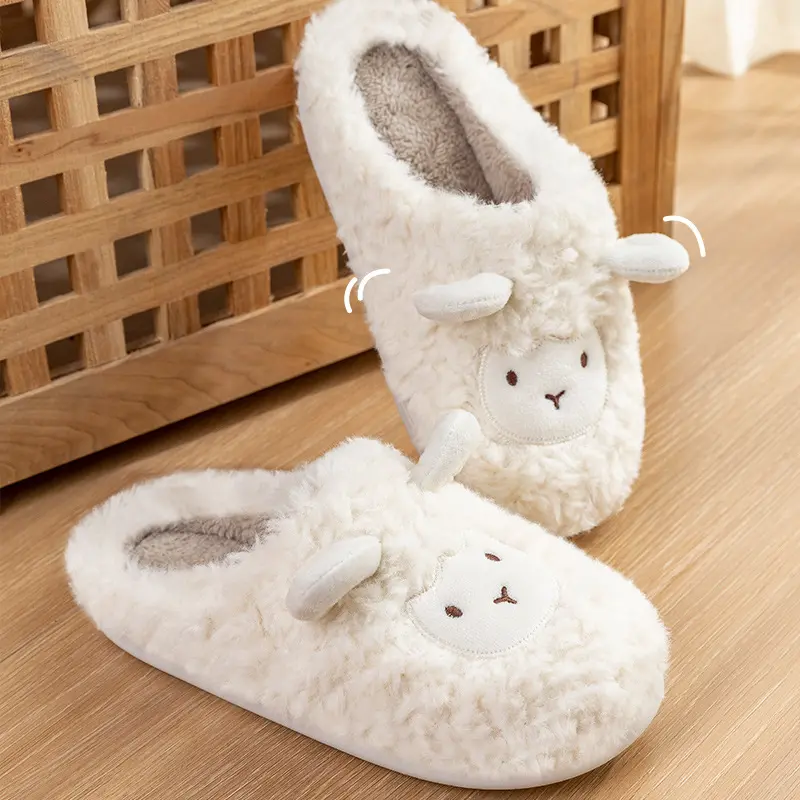 Cute Sheep House Slippers for Women, Fluffy Memory Foam Slides with Non-Slip Sole for Wraparound Warmth and Stable Footing for Safer Home Steps
