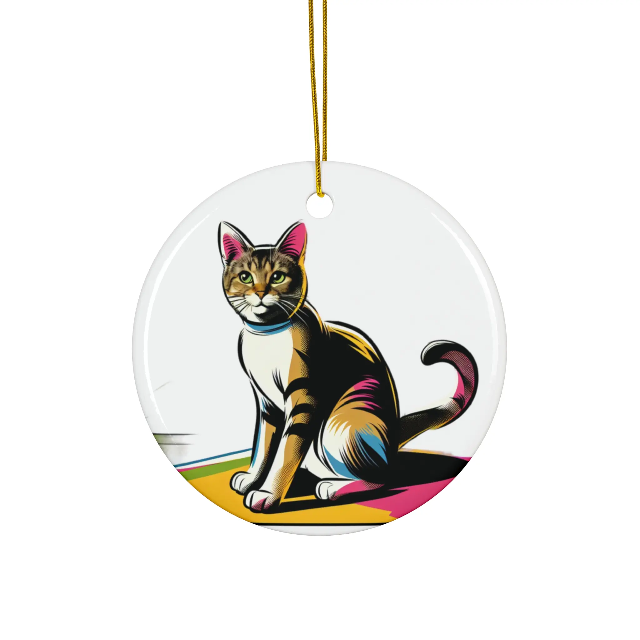 Colorful Cat Ceramic Ornament, Whimsical Pet Decor, Holiday Gift, Unique Tree Decoration, Ideal for Cat Lovers, Home and Garden