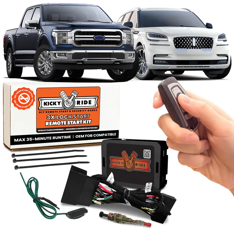 Kicky Ride Plug-in Remote Start Kit – Start Your Car with Your Original Fob – Select Ford & Lincoln Vehicles – F-150, F-250, F-350, Edge, Ranger, Bronco Sport, MKZ & More – Max 35-Min Runtime