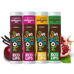 Mongo Kiss® Organic Lip Balm, 4 Pack Variety [Peppermint, Black Cherry, Pomegranate, Vanilla Honey] Oil Skincare